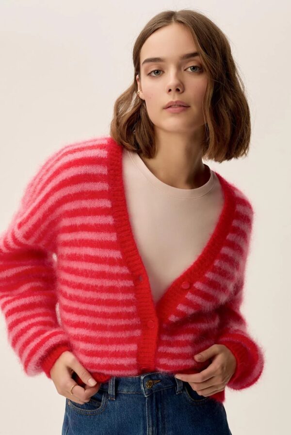 Cardigan mohair alvaro bubble/tomate