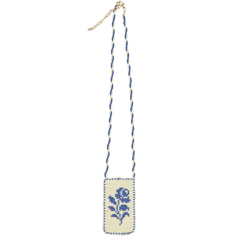 Collar cuentas vidrio flor blanca y azul - Imagen 2