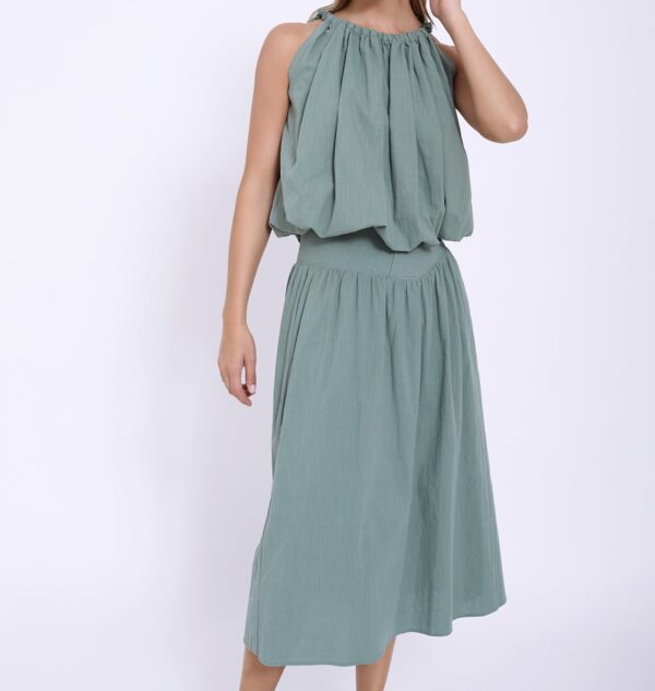 Falda midi frunce verde - Imagen 3