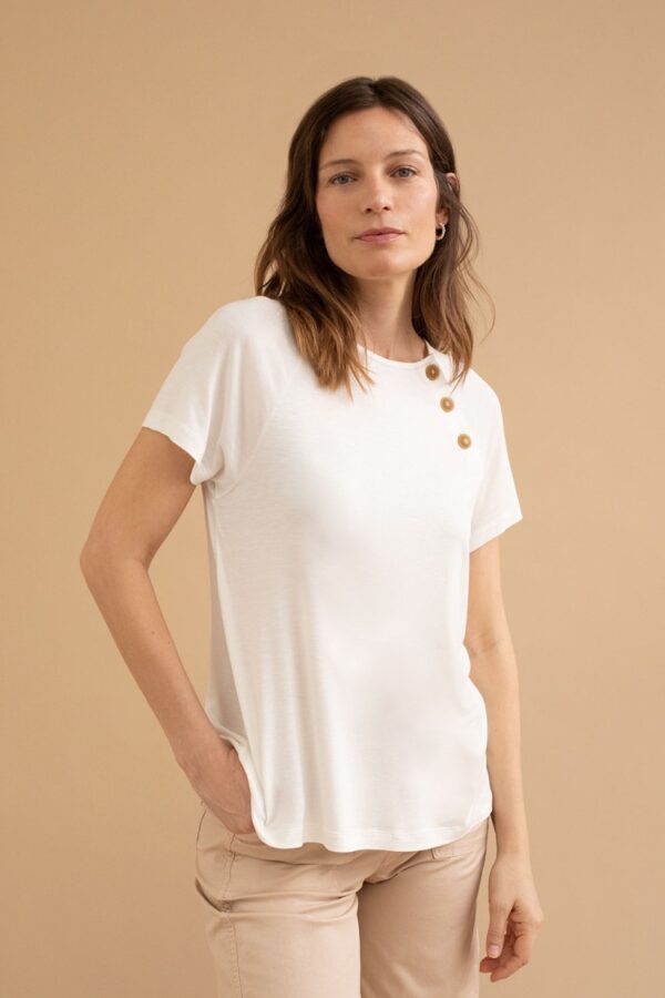 Camiseta solta2 botones blanco