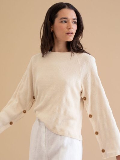 Sudadera cabrera botonadura beige