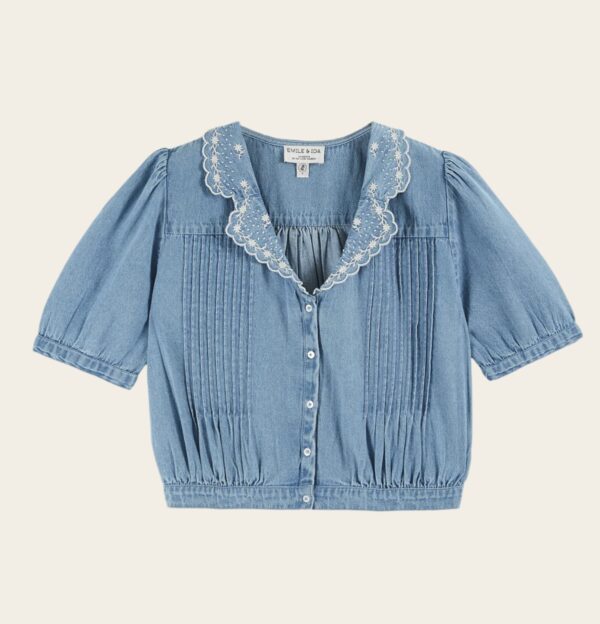 Blusa bolero corta denim claro - Imagen 3