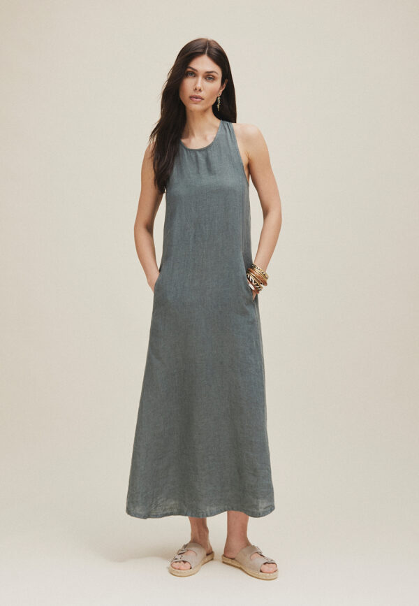 Vestido largo galda verdoso - Imagen 4