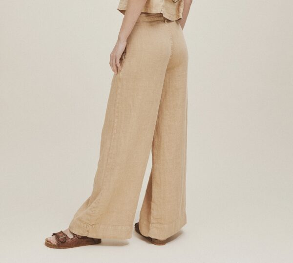Pantalón ancho lino mahon paja - Imagen 2
