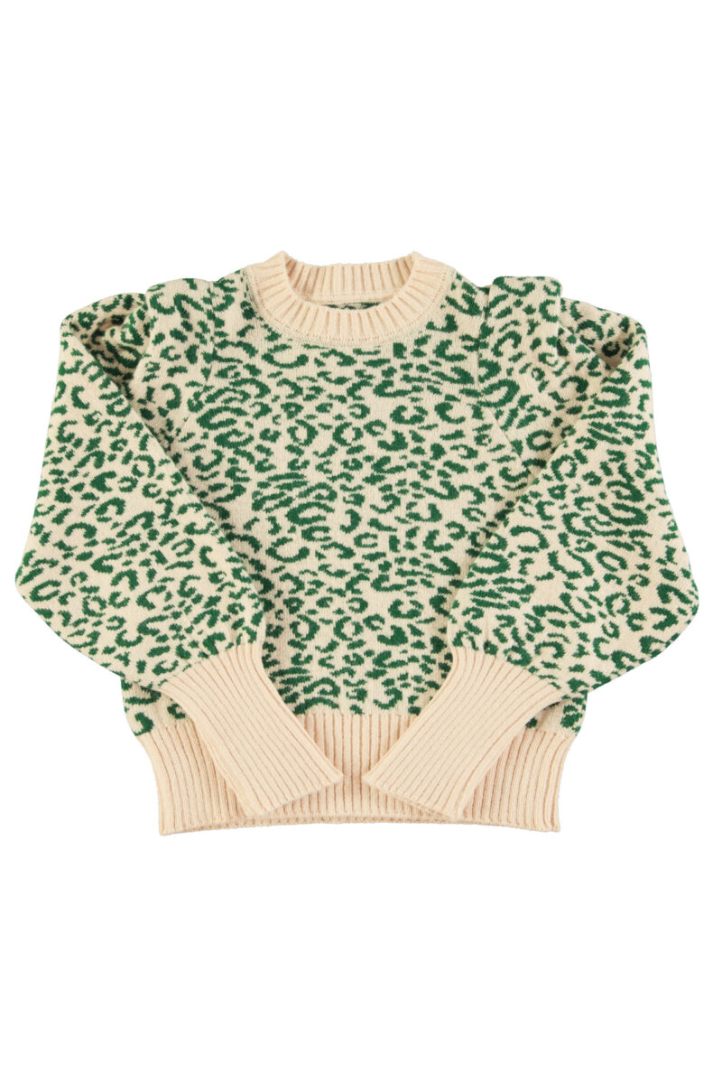 Jersey punto ecru&green animal print