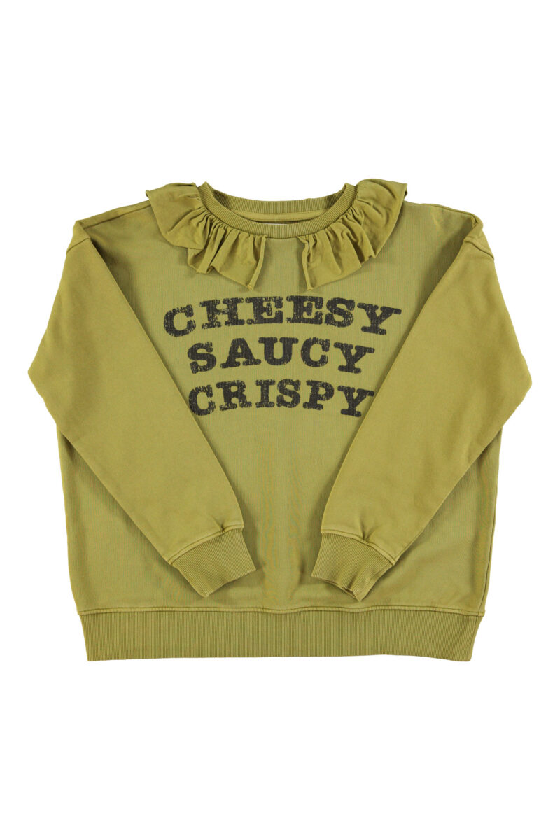 Sudadera collar army green "cheesy saucy crispy" - Imagen 5