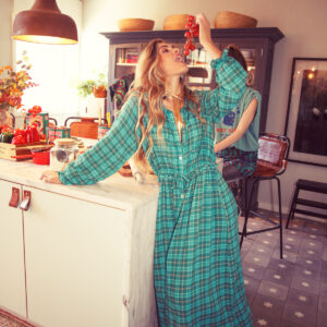 Vestido largo collar green cuadros