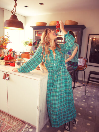 Vestido largo collar green cuadros