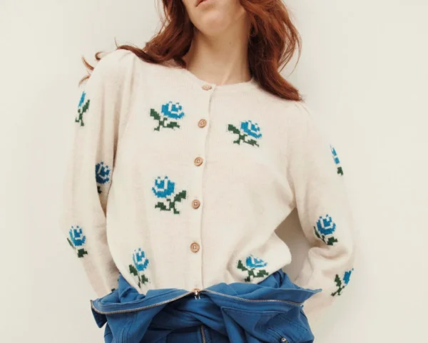 Cardigan Calizia floral ecru