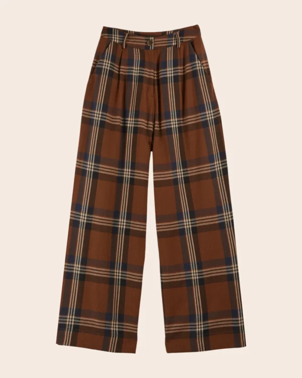 Pantalón ancho Come cuadros marrón