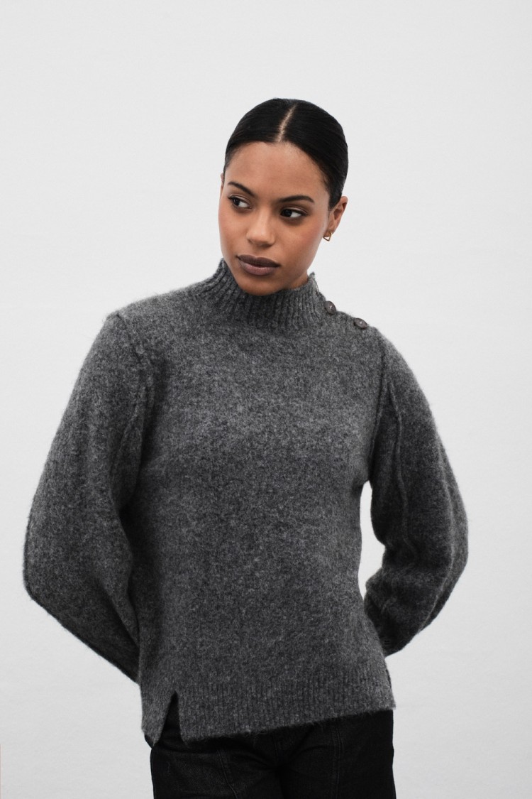 Jersey Jaco cuello alto botonadura gris