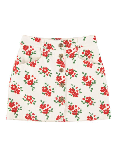 Falda corta ecru red flowers
