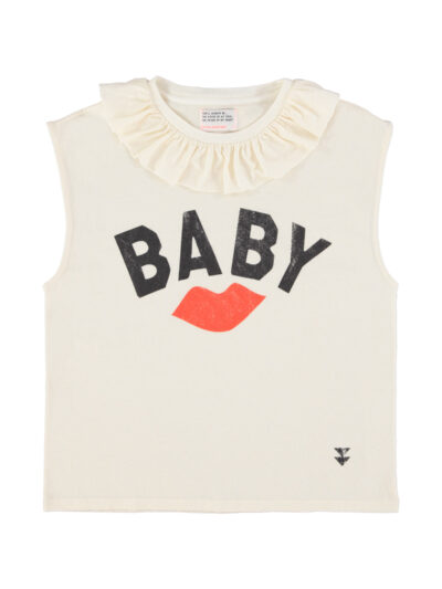 Camiseta collar ecru red lip "baby"
