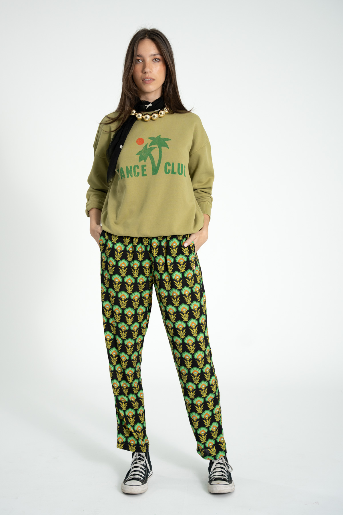 Pantalón black green flowers - Imagen 4