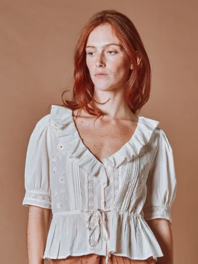 Blusa damoiseau vintage volantes creme