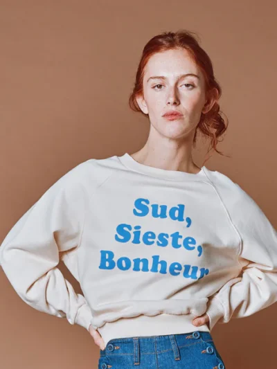 Sudadera dame "Sud, sieste, bonheur" creme